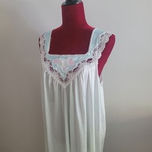 Vintage Blue Floral Sheer Lace Slip Lingerie Dress